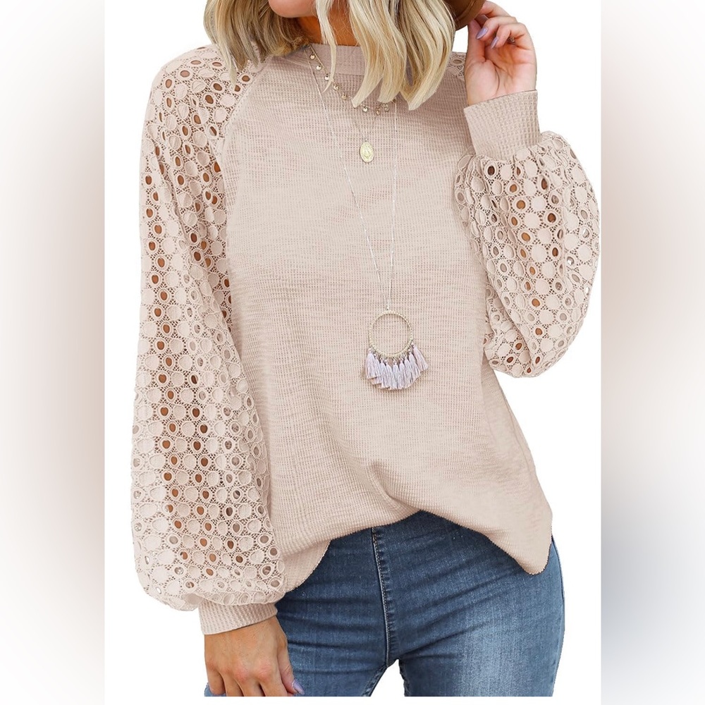 Long sleeve laced blouse - Pink - Size Medium